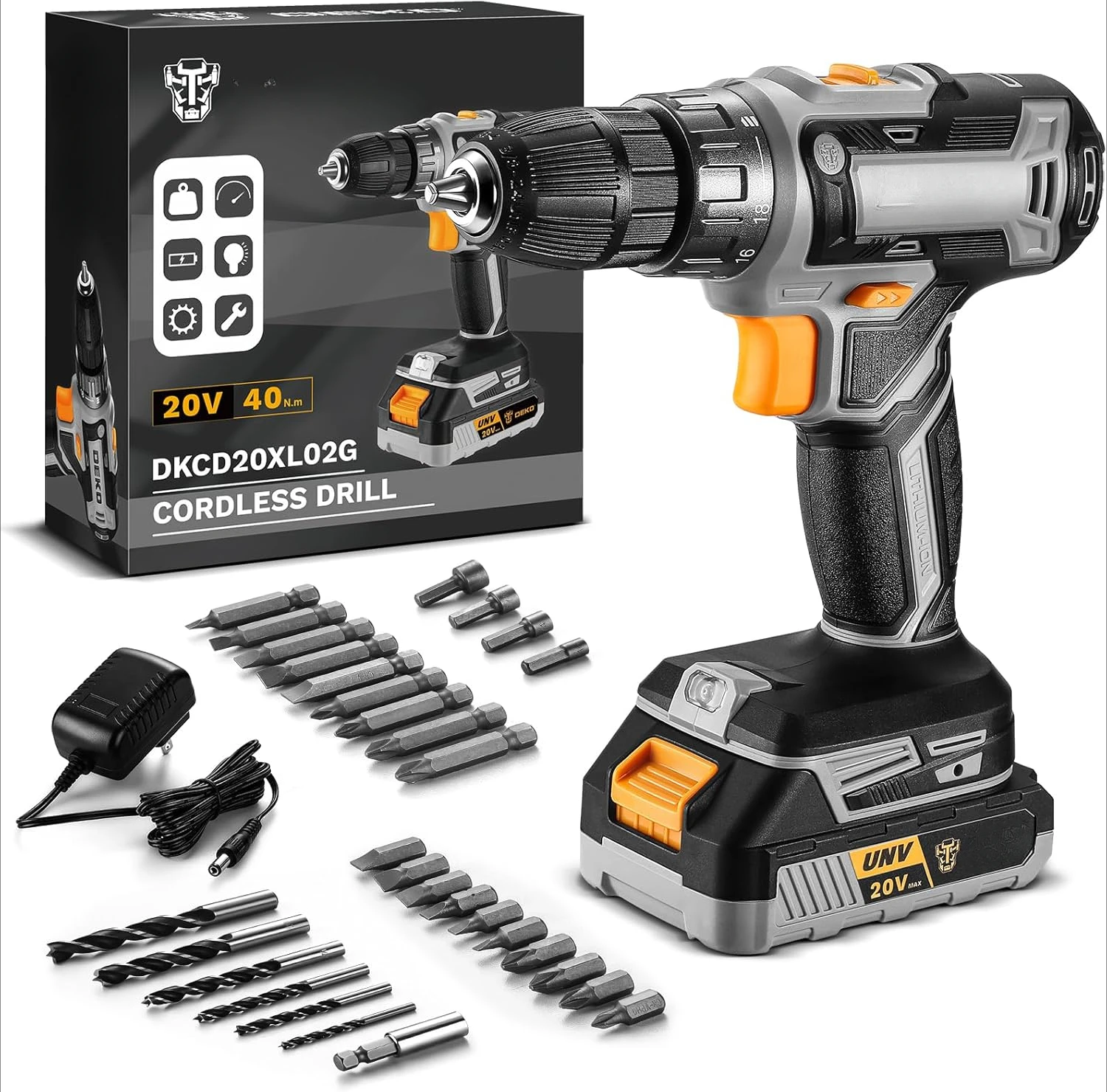 

Cordless Drill 20V Electric Power Drill Set Tool Drills Cordless Set with Battery and Charger 20 Volt Drill Driver Kit