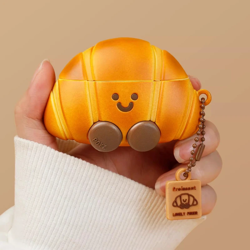 Funda For Apple AirPods 4 3 2 1 Pro 2 Case Cute 3D Chef Croissant Silicone Earphone Protective Case With Pendant Headphone Cases