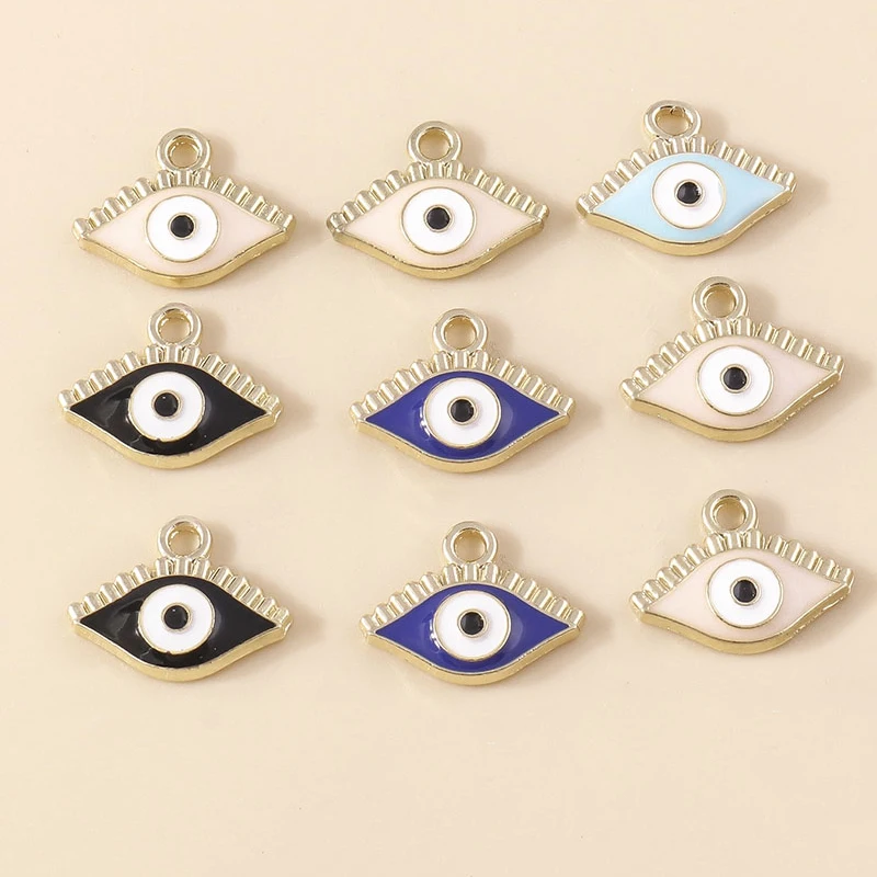 Leslie 10 Stück Türkische Augen-Anhänger, Emaille Hamsa Hand und Böser Blick Anhänger, Verbinder für Ohrringe, Armbänder, Halsketten, DIY Schmuck – Detail 8