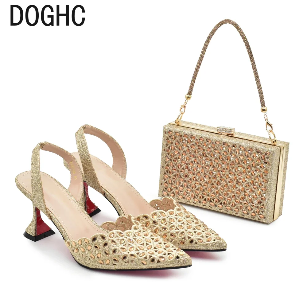 

Shoes and Bags Set for Women 2024 Italian Rhinestone Luxury Shoe and Bag Set for Party in Women Elegant Heeled Shoes for Women