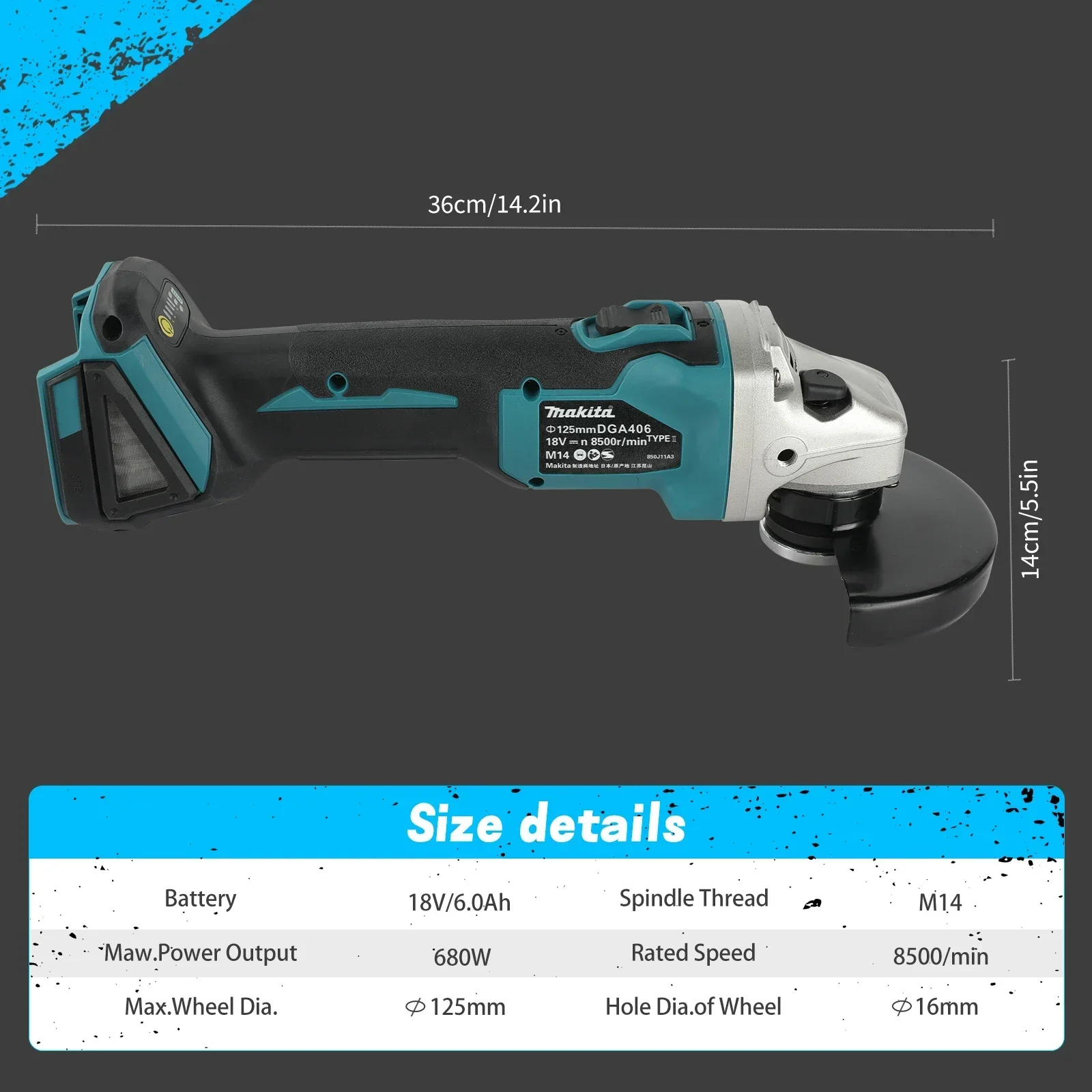 DGA406 Brushless Electric Angle Grinder Rechargeable Cutting Machine High Power Polishing Machine For Makita18v Battery Pins