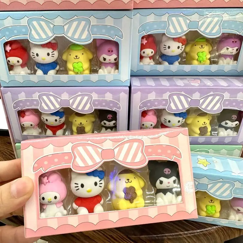 4-96pcs Cartoon Sanrio Doll Design Rubber Eraser Cute Kuromi Cinnamoroll Boxed Rubber Student Stationery Prize Wholesale