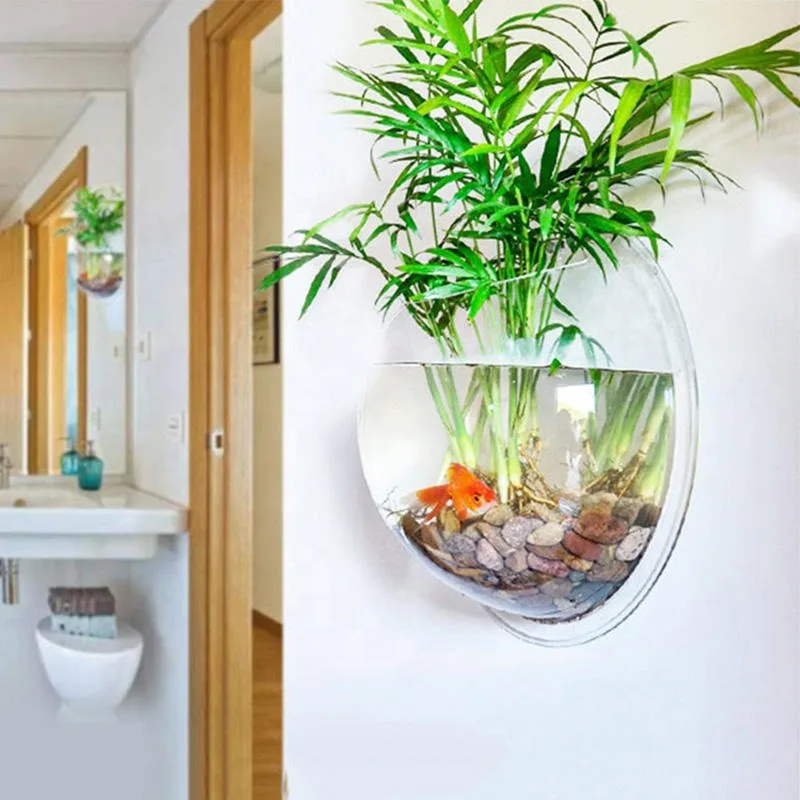 

transparent acrylic round fish tank flower pot plastic wall-mounted fish tank aquarium round hanging fish tank