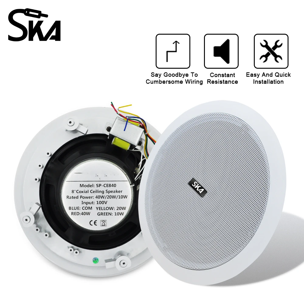8 Inch 40W PA Ceiling Speaker Home Sound System 70V/100V Coaxial Flush Mount Music Broadcast Loudspeaker for Supermarket Hotel