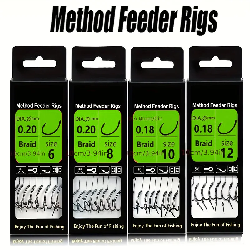 8pcs method type feeder fishing rope 10.16cm braided line method type lead pendant method type barbed hook method type fish hook