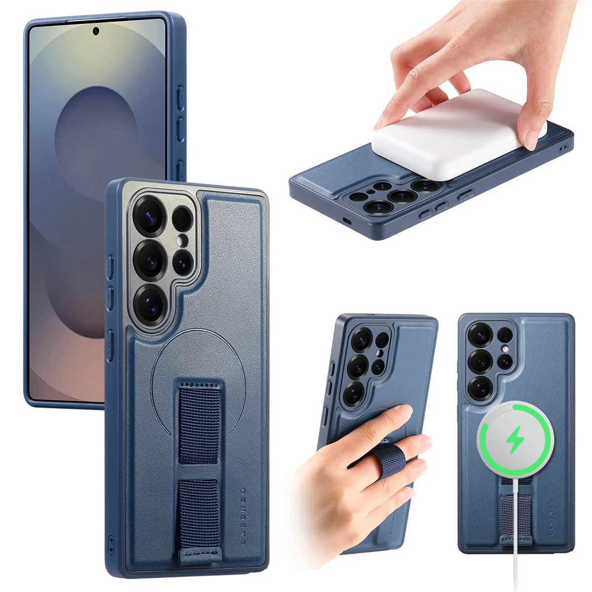 For Magsafe Magnetic Wrist Strap Phone Case for Samsung Galaxy S25 Edge S25 Ultra S26 Plus Leather ShockProof Protective Cover