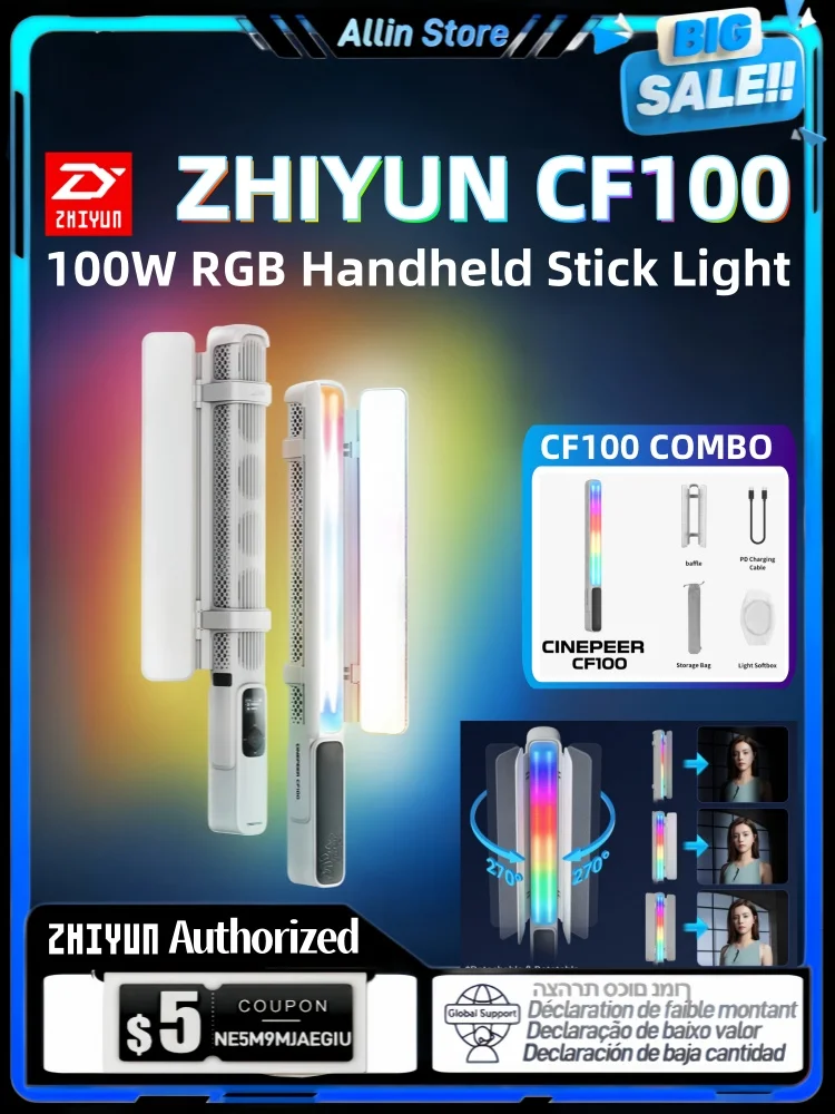 ZHIYUN CF100 CINEPEER CF100 100W RGB Handheld Stick Light LED Lights 2700K-6500K for Photo Video Streaming Photography Light