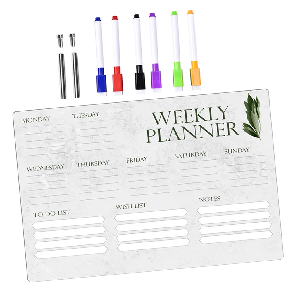 

Acrylic Note Board Dry Erase Weekly Planner Clear Desk Memor um Whiteboard Home Office School Supplies 6 Pens 2 Nails Erasable