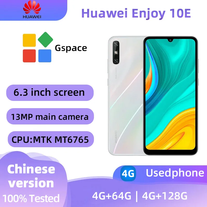 HUAWEI Enjoy 10e 4G Android 6.3inch Screen CPU MediaTek MT6765 5000mAh Battery 13MP Camera Unlocked Used Phone