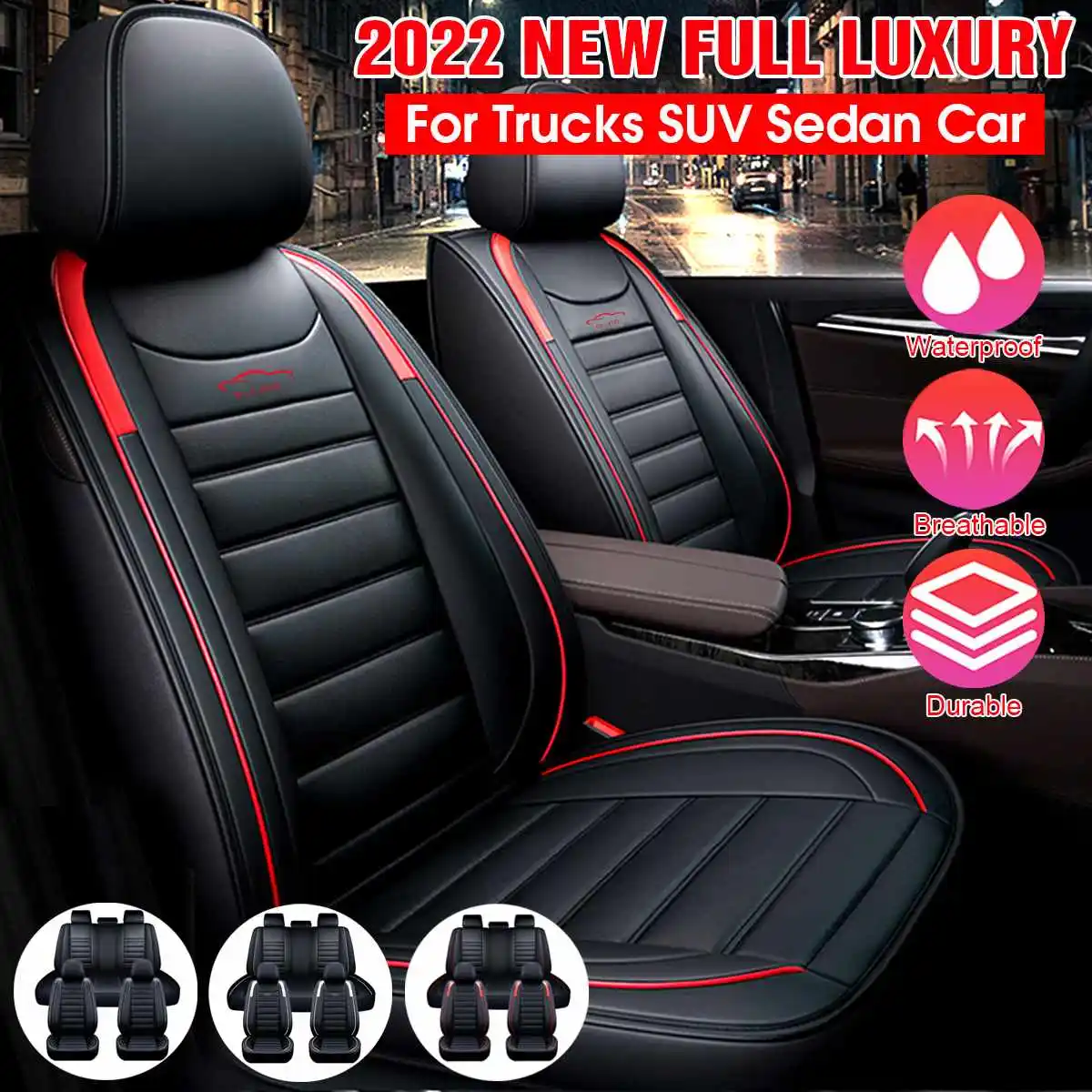 For 1 SEAT/5 SEAT Car Seat Covers Pu Leather Seats Cover Full Set Seat Cushion Cover Front Rear Seat Cover Universal SUV Trucks