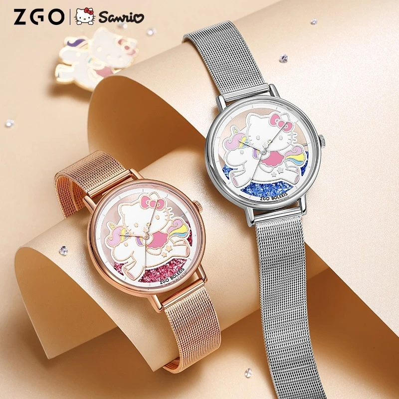 2024 New Watch Hellokitty Girl Ins Niche Design Metal Strap Waterproof Hollow Quartz Watch Middle And High School Students Gift