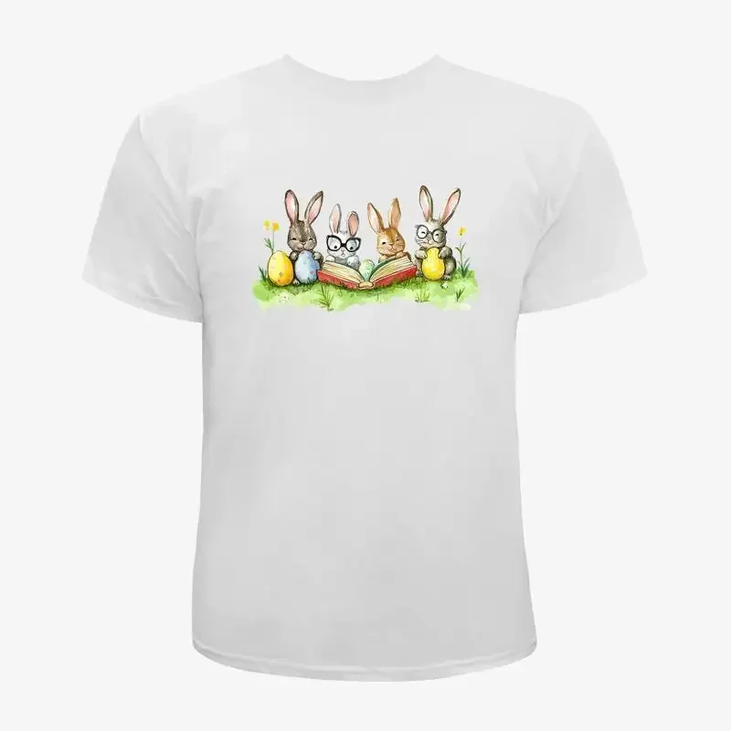 Easter Bunny Reading Books Tee Unisex T Shirt Women Men Graphic T Shirt