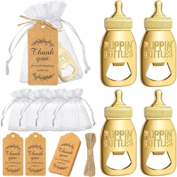10 set baby shower gift set bottle shaped opener with hard gauze bag commemorative keychain, thank you label themed party gift