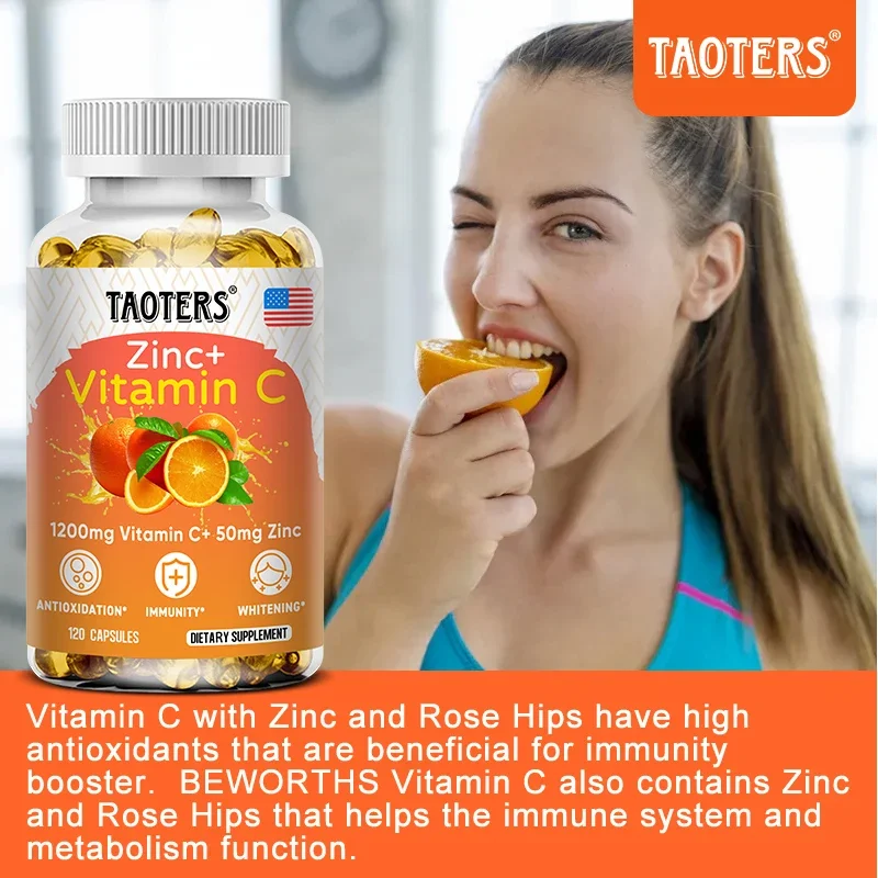Capsule di vitamina C da 1200 mg - con zinco - Sistema immunitario e potenziatore del collagene, non OGM e vegetariano senza glutine