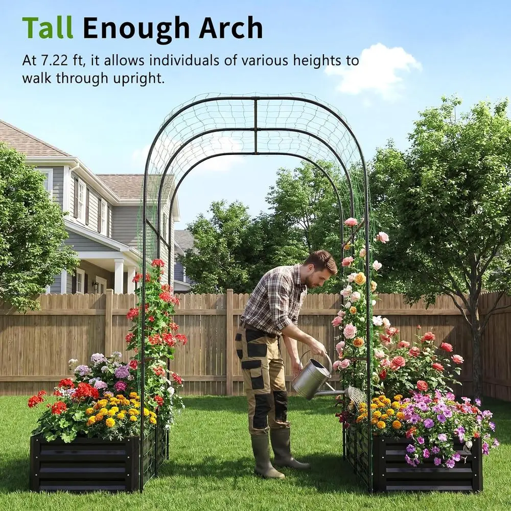 2-Pack Galvanized Steel Raised Garden Beds with 87-Inch High Trellis for Climbing Vegetables Ideal Outdoor Gardening Kit