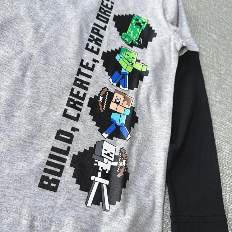 ماينكرافت الخريف طويلة الأكمام تي شيرت للأطفال موضة وهمية قطعتين قاعدة طبقة الملابس كم المرفقة هوديي الهدايا #6