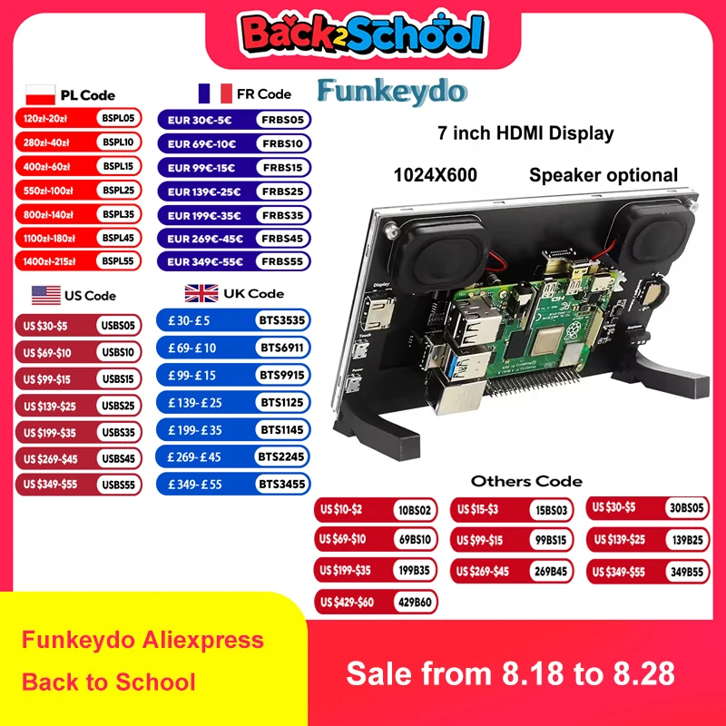 Raspberry Pi 5 7.0 inch IPS Touchscreen LCD Display Module 1024X600 HDMI-compatible Mini PC Portable Monitor for RPI 3B+ 4B ZERO