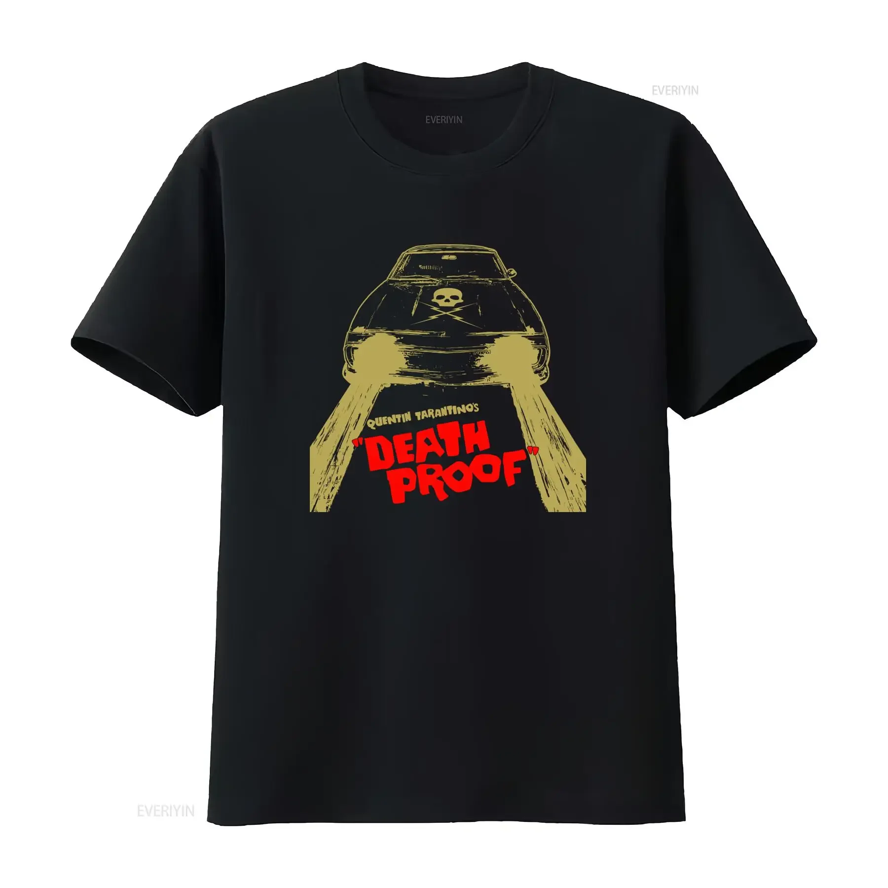 映画『デスプルーフ』のクエンティン・タランティーノ監督作品プロモーションtシャツ。車とドクロのデザインが施された、洗い加工を施したヴィンテージ風のスタイリッシュなトップス。普段使いに最適。