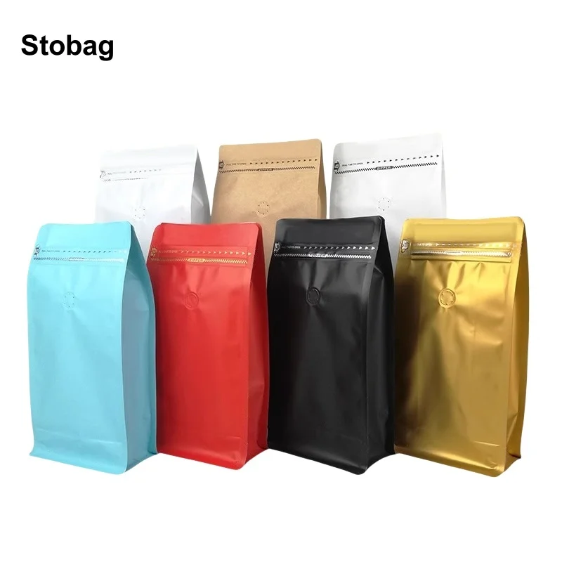 

StoBag 20pcs 500g Coffee Beans Bag Packaging with Valve Aluminum Foil Sealed for Powder Nuts Food Storage Reusable Pouches