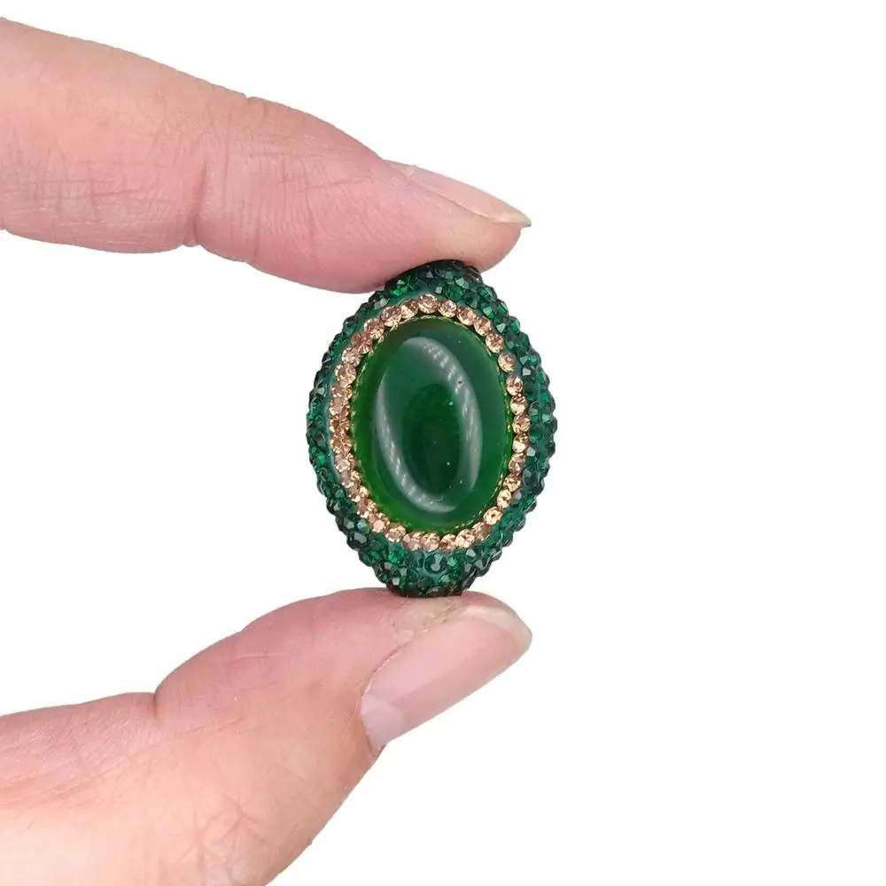 

10 Pcs Green Glass Crystal Pave Oval Shape Loose Beads Spacer Jewelry Findings DIY