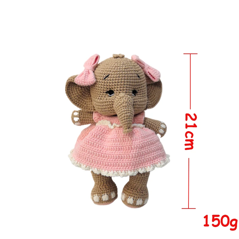 Bonecas de pelúcia de elefante de crochê macio de malha artesanal – Brinquedo confortável feito à mão para dormir, decoração de berçário, presente de chá de bebê