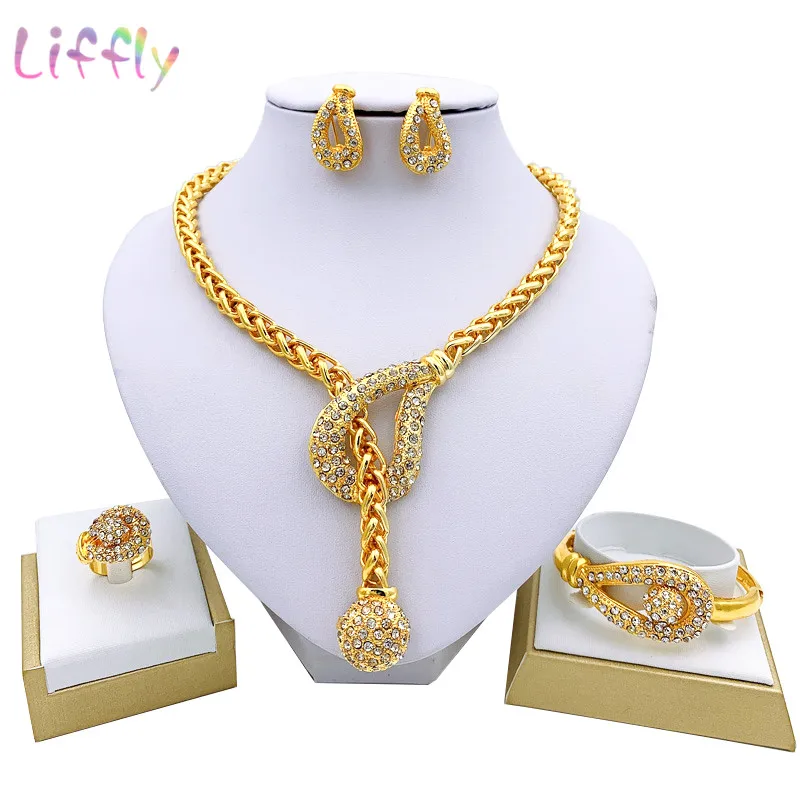 Luxury Dubai Gold Color Jewelry Sets for Women Necklace Bracelet Earrings Ring African Wedding Bridal Jewellery Set