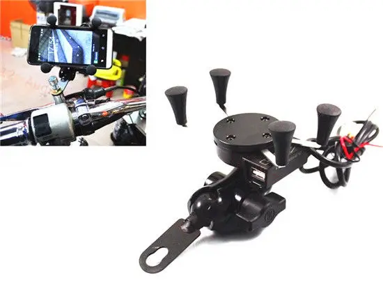 

Black Mobile Phone Navigation Frame Holder + USB Charger Motorcycle ATV Street