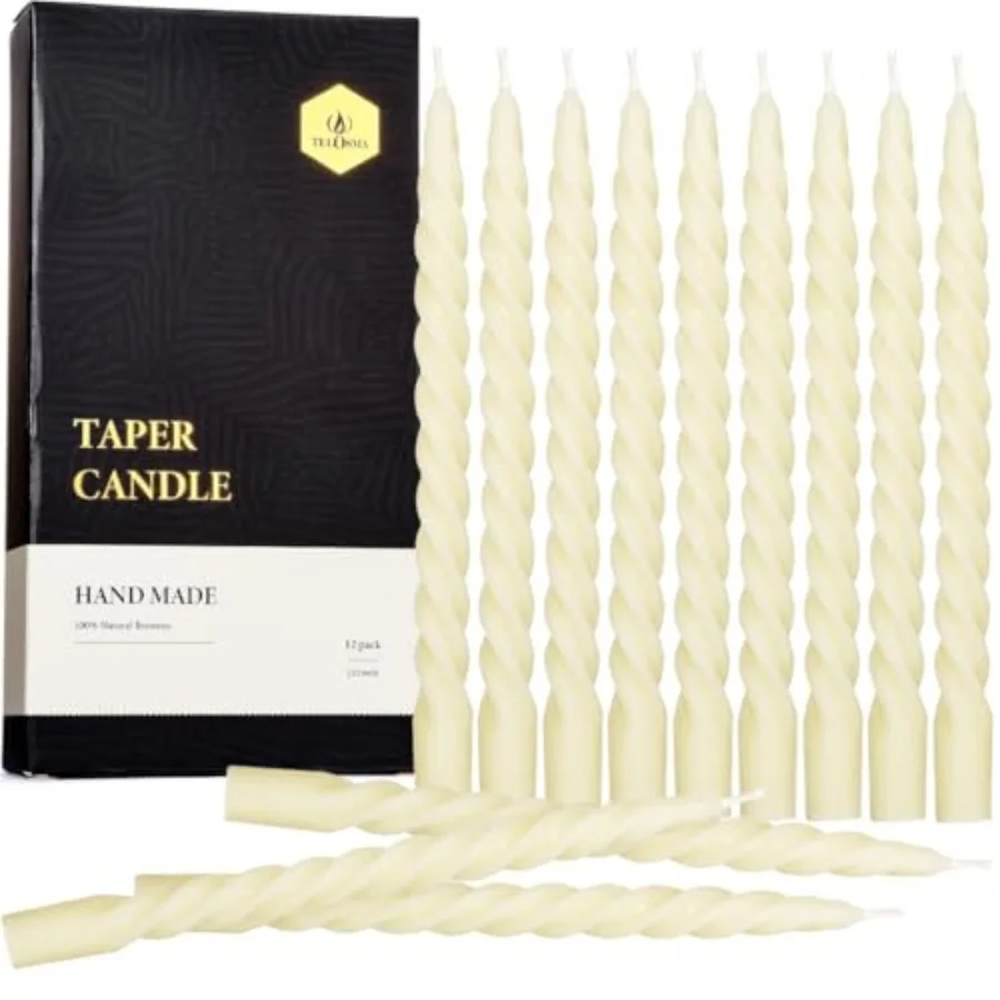 PCS Natural Beeswax Spiral Taper Candles Bulk - Organic Dripless Long Candle Sticks for Dinner Wedding Party Christmas Home Dec