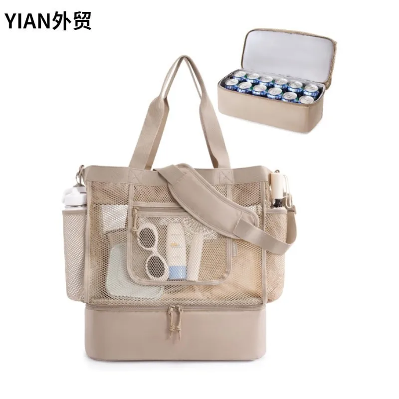 2026-multi-pocket-mesh-travel-handbag-with-double-layer-hollow-out-design-portable-cooler-beach-bag-for-outdoor-vacation