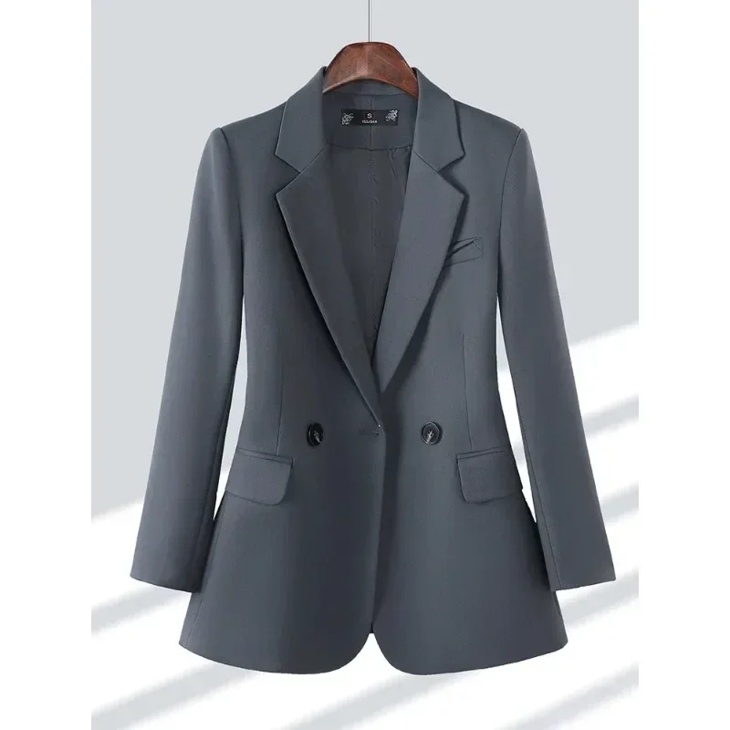 Blazer formel à boutonnage simple pour femme, veste à manches longues pour femme, vêtements d'affaires monochromes, vêtements de travail pour dames de bureau, café gay noir