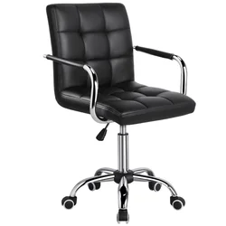 Modern Adjustable Faux Leather Swivel Office Chair with Wheels, Black Office Furniture