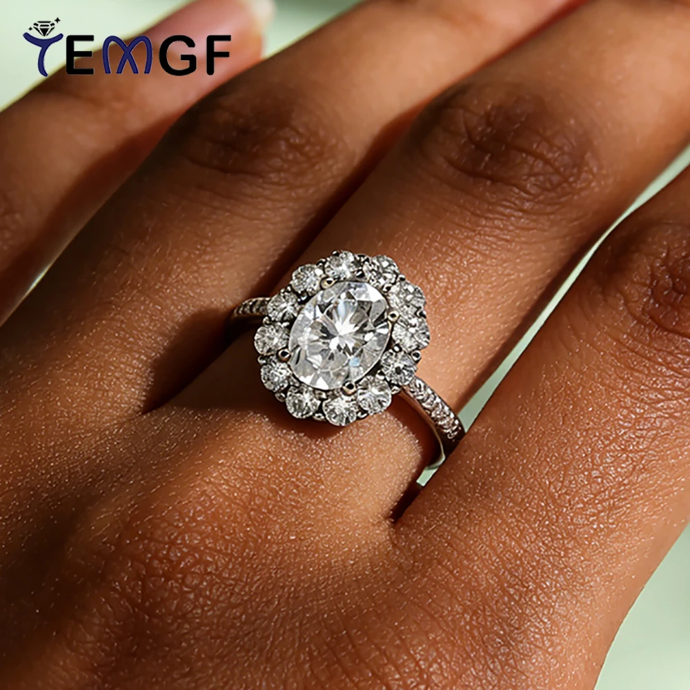 

TEMGF Real Moissanite Ring 925 Sterling Silver Wedding Ring for Women Classic Luxury Elegant Fine Jewelry Love Gift GRACertified