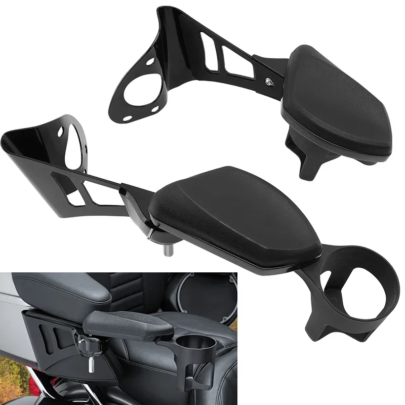 Black Armrests Adjustable Motorcycle Accessories Cup Holder Bottle Handlebar For Harley Touring Electra Road Tri Glide 2024