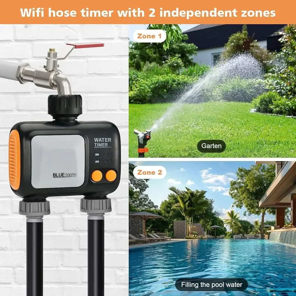 Smart WiFi Tubo da giardino Timer per acqua Controller per irrigatore a 2 zone con ritardo pioggia APP Sistema di irrigazione espandibile con telecomando