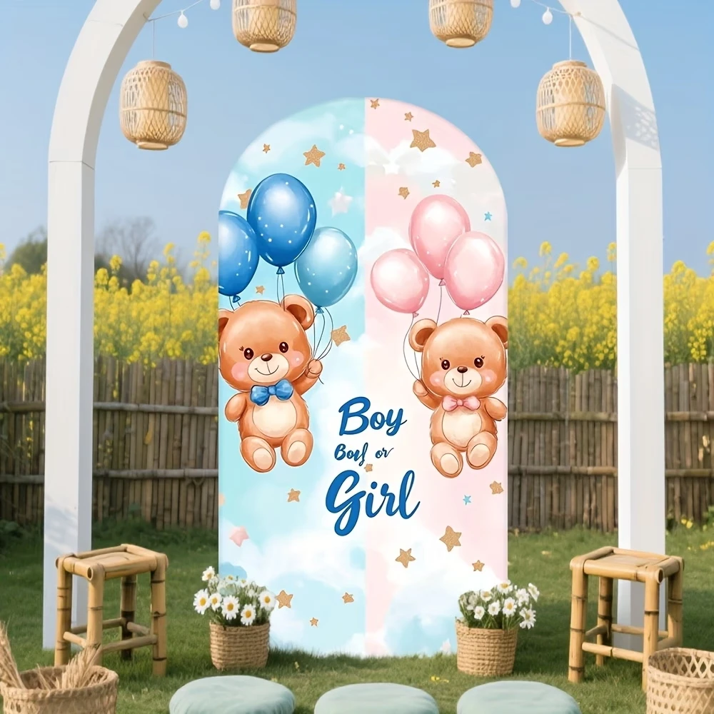Teddy Bear Boy Or Girl Gender Reveal Party Backdrop Balloons Pink or Blue Newborn Baby Shower Background Chiara Arch Cover Props
