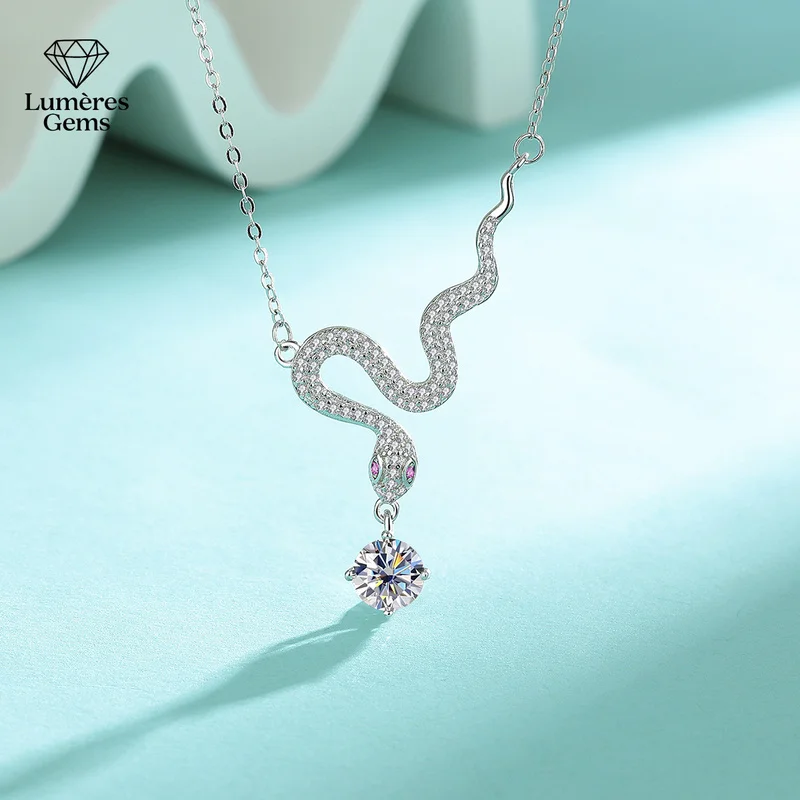 LumièRe Gems Platinum PT950 Morganite Necklace Minimalist Chic Snake Design Lightweight All Match Everyday Wear Stylish Women'S