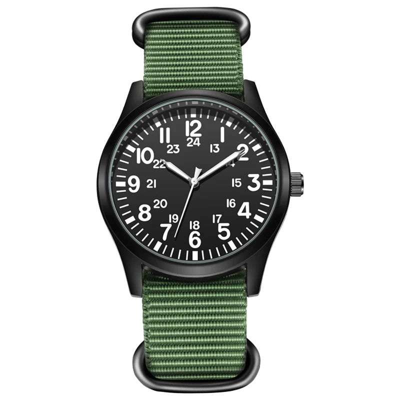 TPW Air Force Field Watch Fabric Strap 24 Hours Display Quartz Movement 42mm Dial