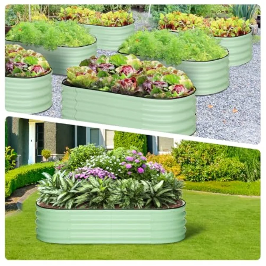 Outdoor raised garden bed kit: galvanized metal, oval shape, 2 pcs, 1.5 ft height, open base, easy assembly, for vegetables, fl