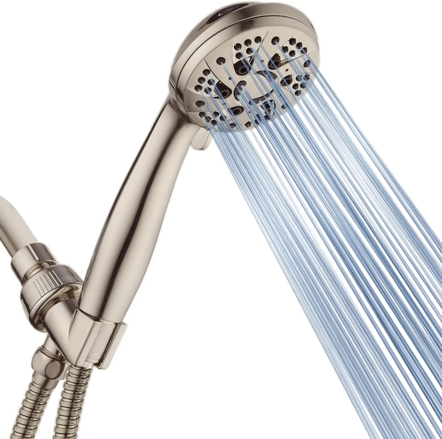 

High Pressure 6-Setting Handheld Shower Head with 5-Foot Stainless Steel Hose, Brushed Nickel, Angle-Adjustable Bracket