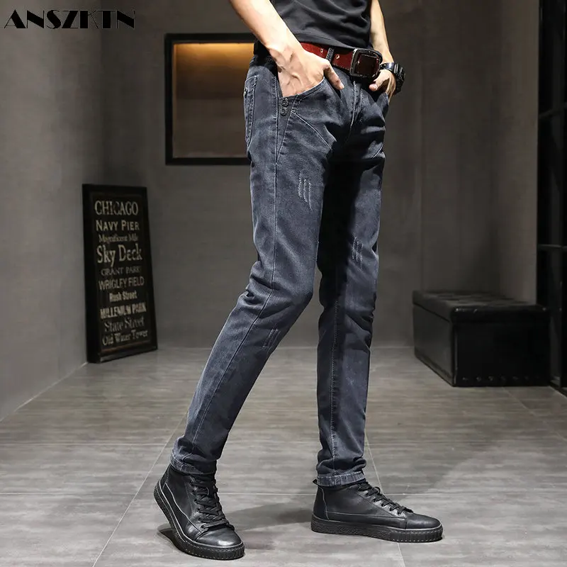 ANSZKTN Age season stretch tight pants men's cultivate one's morality leisure trend joker feet pants, jeans