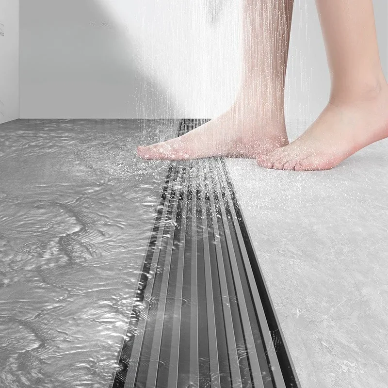 Grey bathroom with large drainage capacity and hollow out odor proof floor drain made of 304 stainless steel, 6.8cm wide