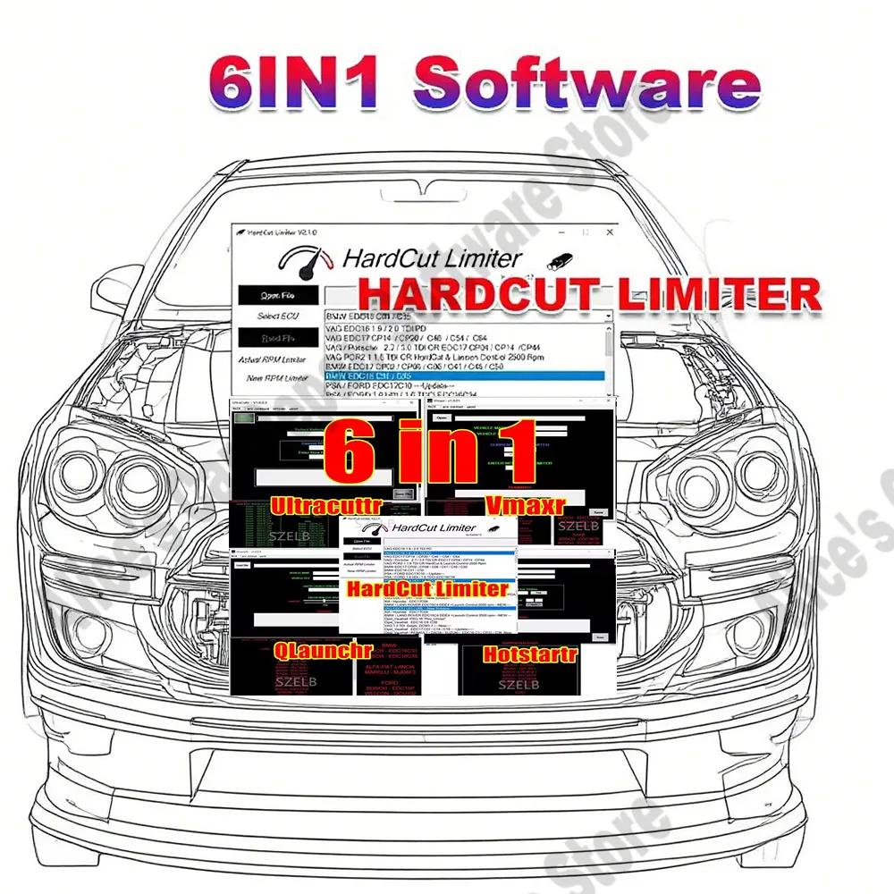 

6 IN 1 ECU Software obd2 scanner HardCut Limiter Diesel+ Petrol Engine UltraCuttr+ Pop&Bang+ HARDCUT VMAX+ HotStartr+ QLaunchr