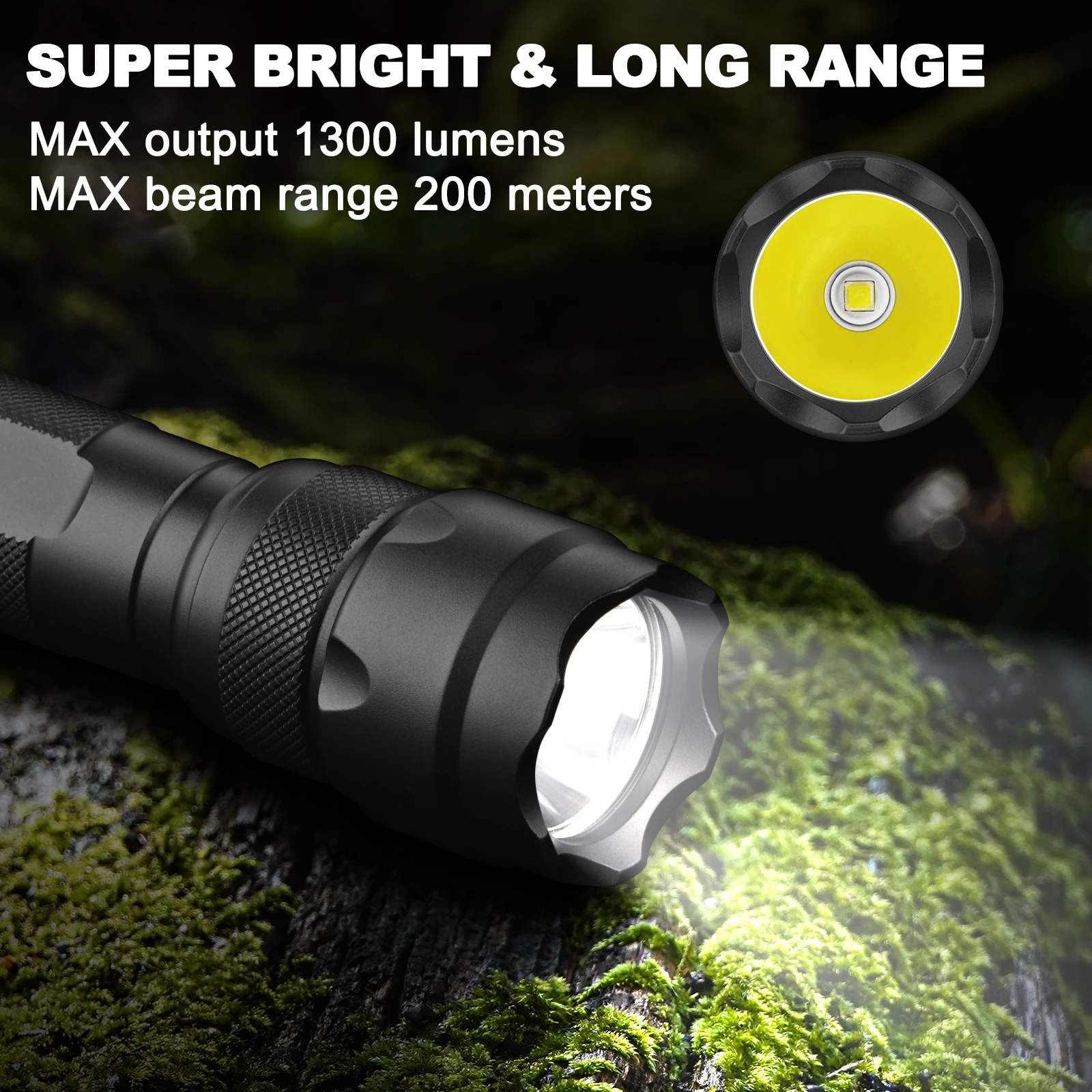 UltraFire WF-502D LED Tactical Flashlight Super Bright 1300LM 3 Modes EDC Flash Light Portable Handheld Flashlight for Outdoor