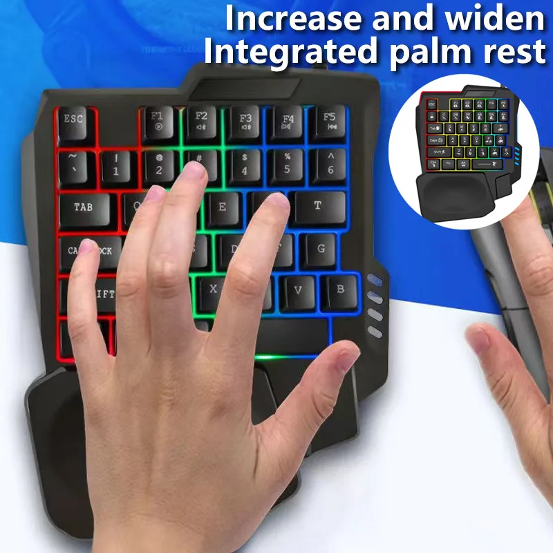 

1 шт. Игровая клавиатура RGB, мини-USB, ультратонкая, проводная, 35 клавиш, одноручная, с подсветкой, для Windows 95/98/XP/2000