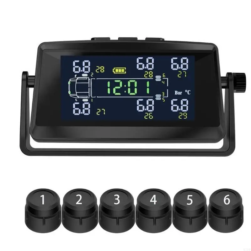 

M76E Vehicle Tire Pressure Alarm System with 6 Sensors Solar USB Double Power Supply