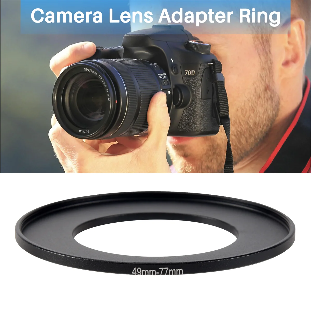 Filter lensa kamera, cincin Step Up 49 mm-77 mm adaptor hitam
