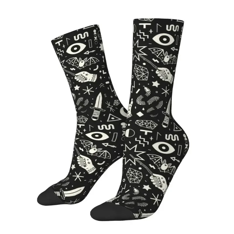 Fun Printed Halloween Witchcraft Witch Socks for Men Women Stretchy Summer Autumn Winter Occult Witchy Magic Crazy Crew Socks