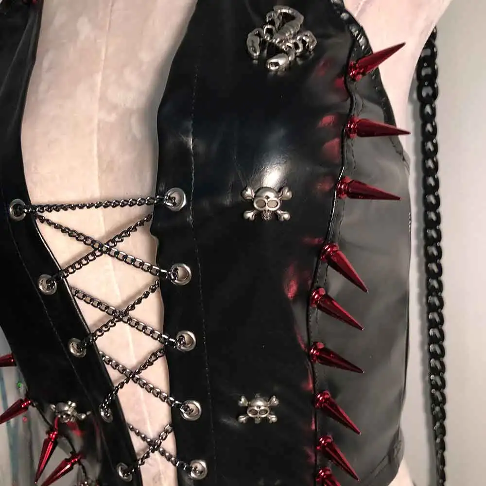 Grunge Emo FAI DA TE Spike Borchiato Rivetto Eco Teschio Y2K TOP anni '90 E-Girls Punk Rock Kawaii Carro Armato Gotico Hip Hop Adolescente Harajuku Goth