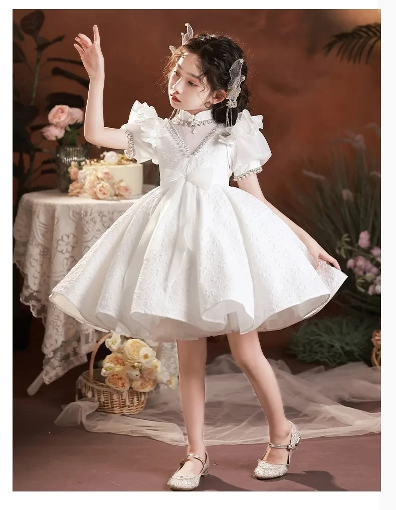 Robe de baptême de perles pour filles, robe de princesse pour tout-petits, robes de soirée tutu pour enfants, robe de mariage élégante, fête du 1er