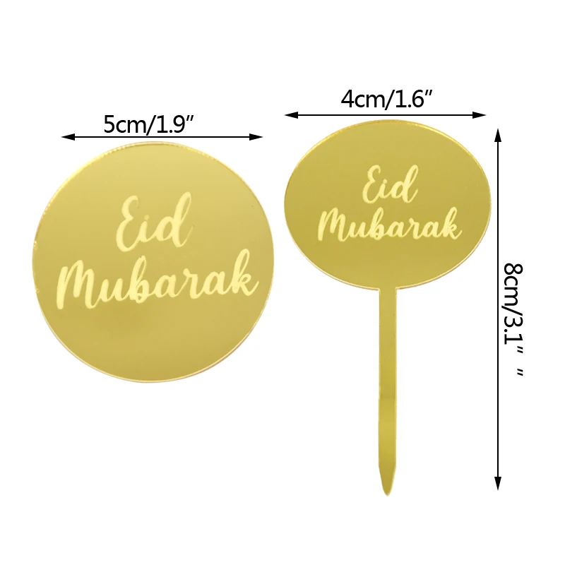 5Pcs Eid Mubarak Gold Silver Pink Cupcake Toppers Ramadan Kareem Acrylic Cake Topper Muslim Islamic Party Favors Cake Decoration